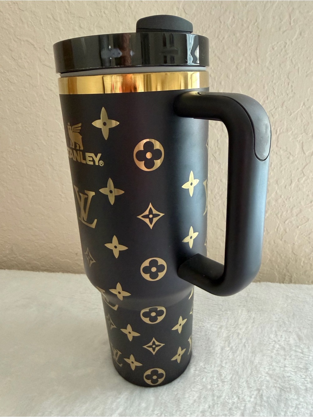 Stanley Quencher H2.0 40oz Black Gold Monogram Tumbler